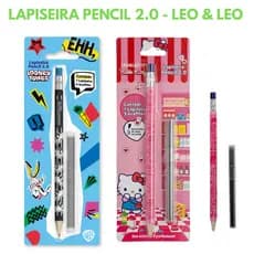 Lapiseira 2.0mm Leo&Leo com Apontador + 5 Grafites | Hello Kitty ou Looney Tunes | Escolar e Desenho