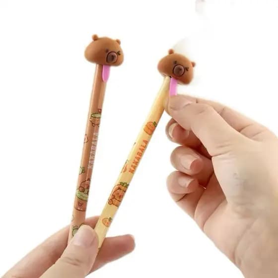 kit 2 Canetas  Capivara Puxa Língua com Ponta Apagável – Fofas e Divertidas