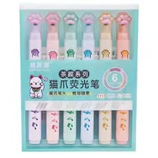 Kit Marca Texto Patinha Cute 6 Cores Pastel | Marca Texto Fofo Escolar Planner Estudo