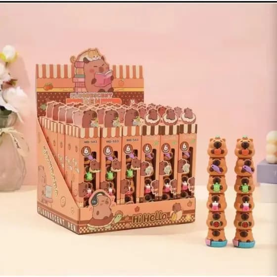 Kit de 5 Cores Mini Marca Texto Formado Capivala Material para Escolar Fofo