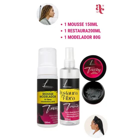 KIT RESTAURA  MOUSSE 150 ML + RESTAURA FIBRAS 200ML + PASTA MODELADORA BABY HAIR 80G