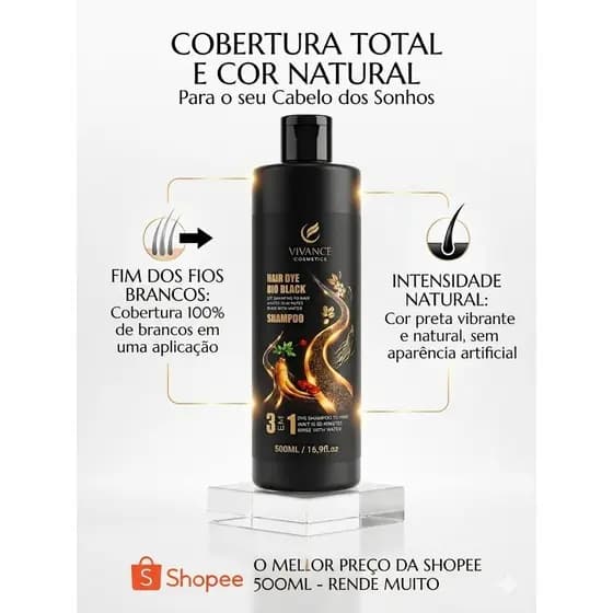 SHAMPOO ESCURECEDOR MATIZADOR  PRETO 500ML – RETARDA O DESBOTAMENTO DOS FIOS- VIVANCE