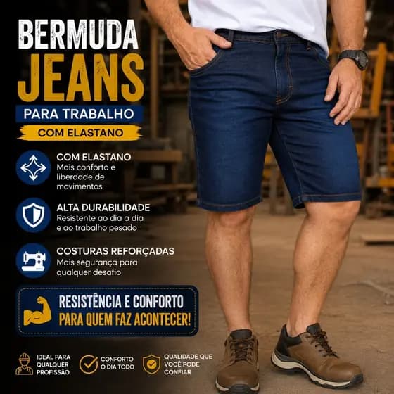 Bermudas Jeans Masculinas Com Elastano Conforto