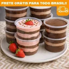 Kit Conjunto Pote Plástico com Tampa Resistente para Sobremesas Porta Alimentos Vai ao Freezer