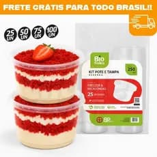 Kit 24 a 96 Potes Plástico Redondo 250ml Pote Para Bolo Sorvete Porta Mantimentos Multiuso BPA Free