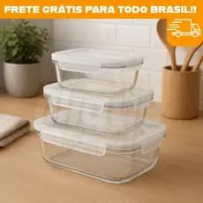 Kit 3 a 9 Potes Herméticos Alimentos Marmita Fitness Vidro Retangular 1040ml 640ml 370ml