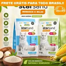 Areia Para Gatos Biodegradável 2Kg a 4kg Mandioca e Milho Controle de Odor Torrão Firme