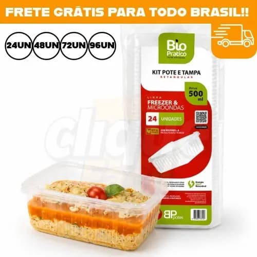 Marmita Potes Descartáveis 500ml Com Tampa 24 Unidades Congelados Delivery BPA Free