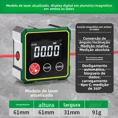 Medidor de Inclinação com Display Digital a Laser, Medidor de Ângulo, Medidor de Nível