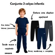 Kit 3 Calças De Criança Slim Fit Calça Para Escola de Criança Calça De Estudar Uma de Cada Cor