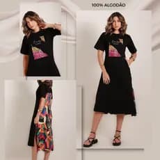 Vestido Feminino Elegante Estampado Confortável Soltinho Moderno Fenda Lateral