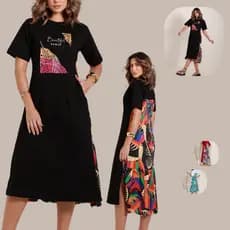 Vestido Feminino Costa Estampada100% Algodão Confortável Casual Moderno