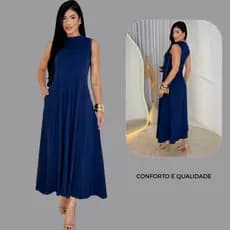 Vestido Feminino Longo Elegante 100% Algodão Confortável Moderno