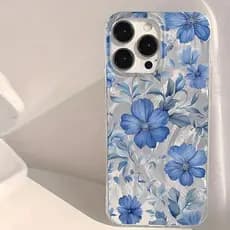 Capinha Capa Linda Flor Azul para iPhone 13 11 12 14 XR 15 16 17 Pro Max Plus Silicone Anti-impacto