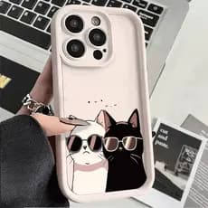 Capinha Capa Silicone Gato Gatinho Fofo para iPhone 13 11 12 14 15 16 17 Pro Max Plus Anti-impacto