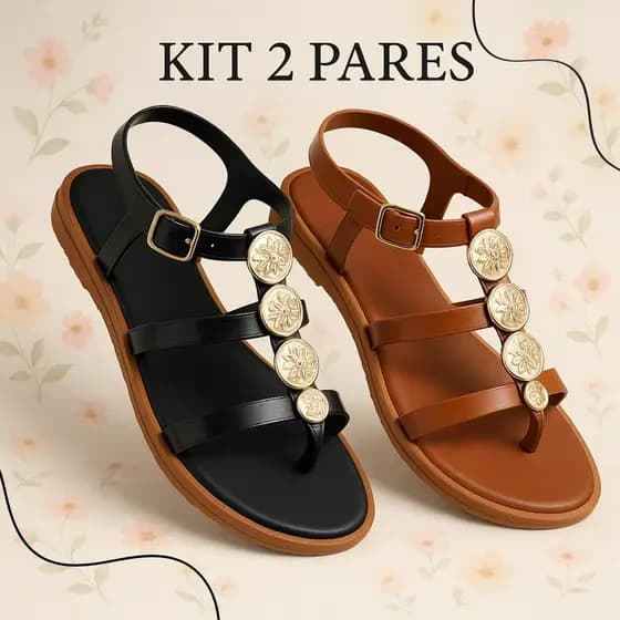 Kit 2 Pares Sandália Papete Feminina Gladiadora Confortável Luxo Para o Verão - Caribe