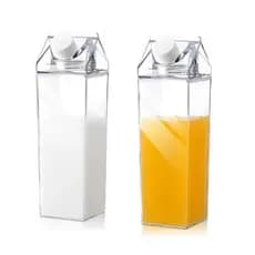 Kit 2 Garrafas Acrílicas 1L Formato Caixa de Leite | Água, Suco, Geladeira