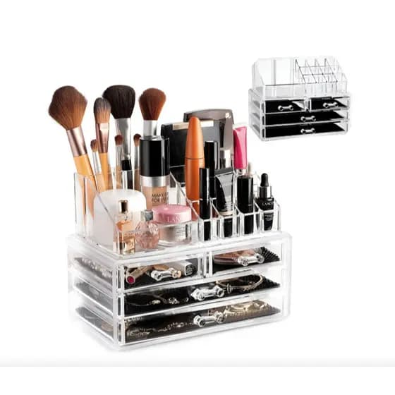 Organizador de Maquiagem Acrílico 5 Gavetas 12 Divisórias Porta Pincel Batom Gloss Compacto