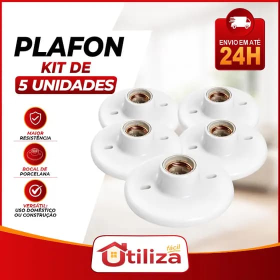 Kit 5 Plafon Suporte Lâmpadas Redondo Bocal E27 Branco/Preto 110v 220v Paflon de teto casa cozinha