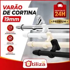 Kit Varão de Cortina 19mm até 3,00m em AÇO para Sala, Quarto, Cozinha, Escritório Resistente e moderno