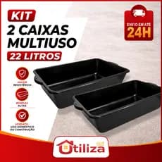 Kit 2 Caixa Plastica Para Massa Retangular Obras Areia Gato Multiuso Reforcada 22L