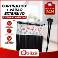 Cortina Box Para Banheiro Anti Mofo Com Ganchos + Varão Extensível Ajustável VÁRIAS CORES