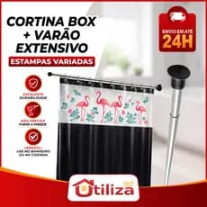 Kit Cortina Box Banheiro Varias Cores + Suporte Varão Extensivel em ALUMINIO Ajustavel 60cm a 2,0m