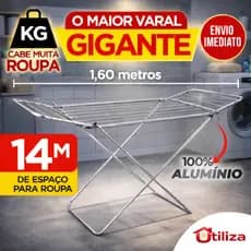 Varal P/ Roupas De Chão 100% Alumínio Grande Reforçado Com Abas Dobrável Retrátil Resistente