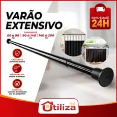 Varão Extensível Ajustável 60 a 90cm, 90 a 1,40 e 1,40 a 2m - Cortina Box e Cabides – Cores Variadas