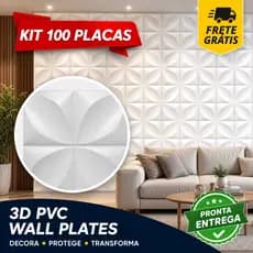 Kit 100 Placas PVC Decorativa Painel Forro Revestimento Parede Branco Impermeável Acabamento