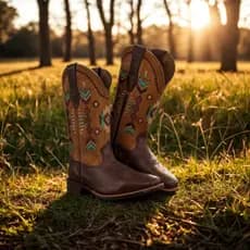 BOTA FEMININA TEXANA MODELO APACHE MARROM TODA EM COURO RODEIO KPTXAPC