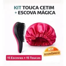 KIT 15 Escovas Mágica + 15 Toucas de Cetim - Não Quebra os Fios Do Cabelo - Combo Perfeito Para Voce