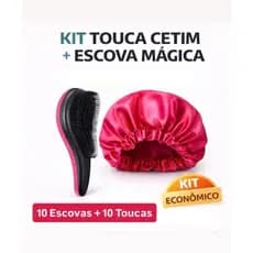 KIT 10 Escovas Mágica + 10 Toucas de Cetim Para Lembrança de Aniversário, Proteção Dupla