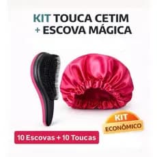 KIT 10 Escovas Mágica + 10 Toucas de Cetim Para Lembrança de Aniversário E Cuidados Pessoais