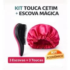 KIT 3 Escovas Mágica + 3 Toucas de Cetim Para Lembrança de Aniversário Não Quebra os Fios