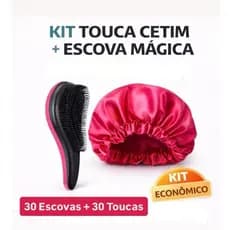 KIT 30 - Escovas Mágica + 30 Toucas de Cetim Para Cuidados Com O Seu Cabelo