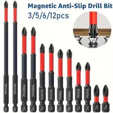 Jogo 12 Ponteiras Philips Magnéticos PH2 de Impacto Anti Derrapante Parafusadeira Bits Cruzado