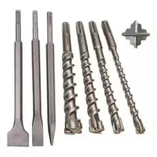 Kit 7 Para Martelete Ponteiro Talhadeira E Brocas 6mm 8mm 10mm 12mm Rompedor