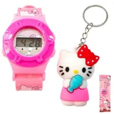 Relogio Digital Hello Kitty + Chaveiro de bolsa modelo rosa de meninas kit presente de moda