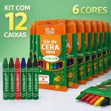 Kit 12 Pacote Giz De Cera Mini 6 Cores Leo leo