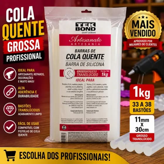 Kit Bastão Cola Quente Translucida em Pacote com 1Kg - Tek Bond Para Artesanato