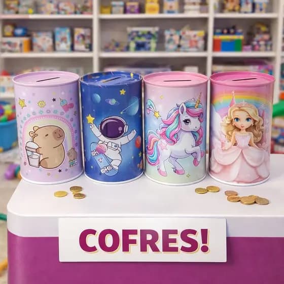 Cofre Redondo Infantil - Escolha o Tema | Capivara, Astronauta, Unicórnio ou Princesa Fwb