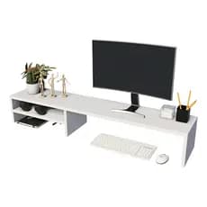 Suporte Para Monitor e Notebook Base Tríplex Madeira Elevatória Cor Branca Gamer Escritório Quarto