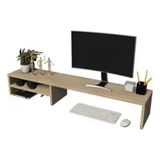 Suporte Para Monitor e NoteBook Base Tríplex Elevatória Marrom-Claro Gamer Escritório Quarto