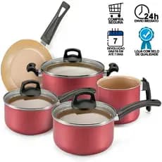 Jogo Panelas PREMIUM Antiaderente 5 Peças Tampa Vidro OFERTA RELAMPAGO