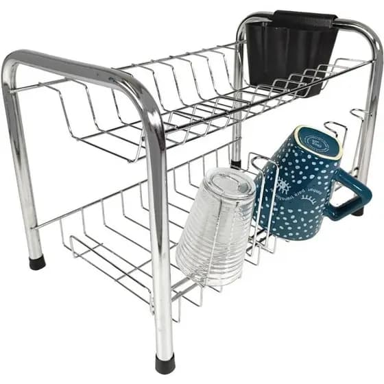 Escorredor de Louças Inox, Duplo ou Simples, com Porta-Copos e Porta-Talheres