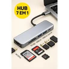 HUB 7 em 1 Tipo C USB HDTV 4K 30Hz Vídeo USB 3.0 USB 2.0 SD TF