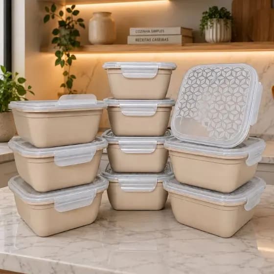 Kit 10 Marmitas com Travas 800ml Freezer Microondas Fitness Refeição Alimento BPAFREE Pote Plástico
