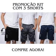 BERMUDA SHORT MASCULINA LISA COM REFLETIVO NAS PERNAS - KIT COM 3 BERMUDAS