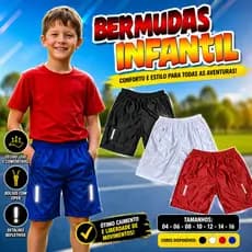 Kit 3 Bermuda Masculina Infantil e Juvenil com zíper no bolso